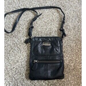 Latico NJ Black Crossbody Purse Leather Floral Lined Organizer Bag USA Coin